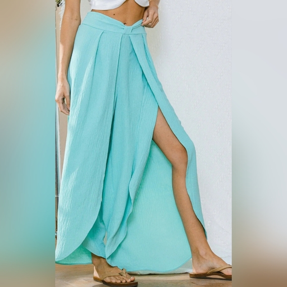 #379 🛑S,M Boho Long Pleated Petal Pants Great Bathing suit Cover Up - Picture 4 of 6